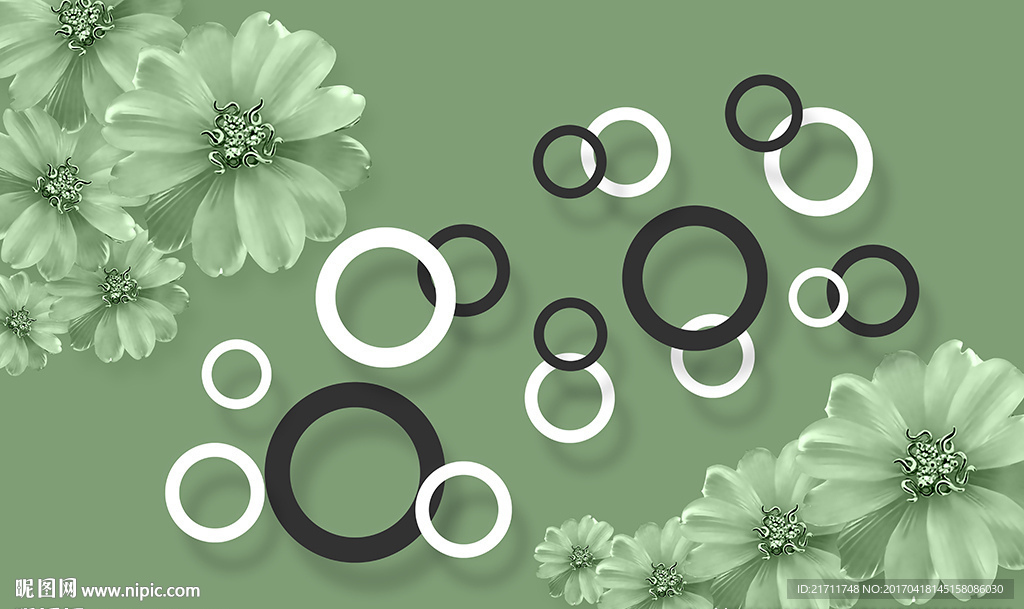 简约圈圈欧式花卉电视背景墙