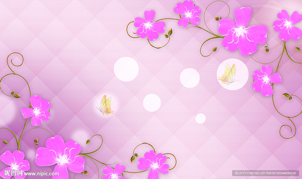 梦幻软包紫色花卉电视背景墙