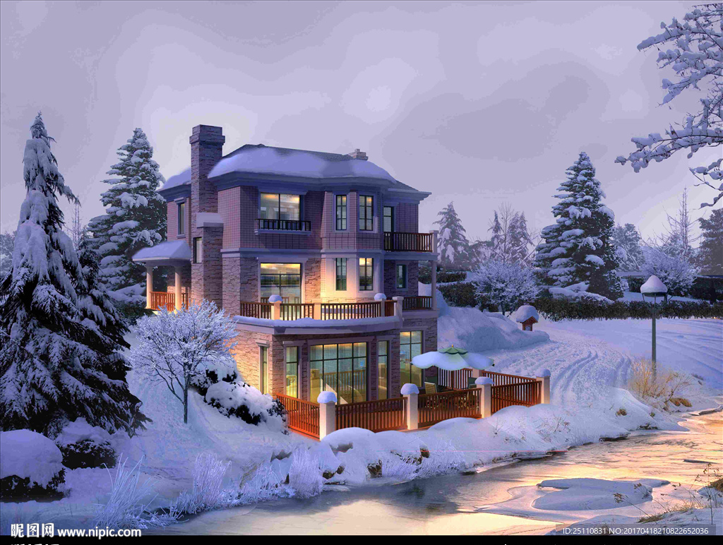 别墅雪景 冬天图