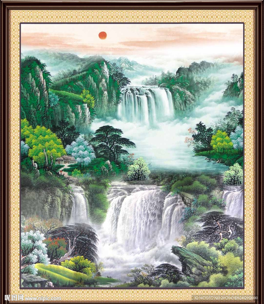 山水国画瀑布