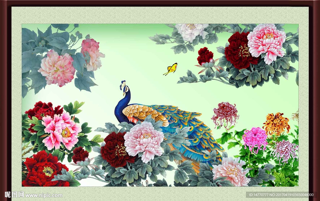 花开富贵孔雀图
