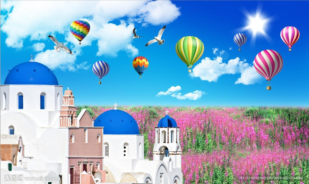 蓝天白云热气球