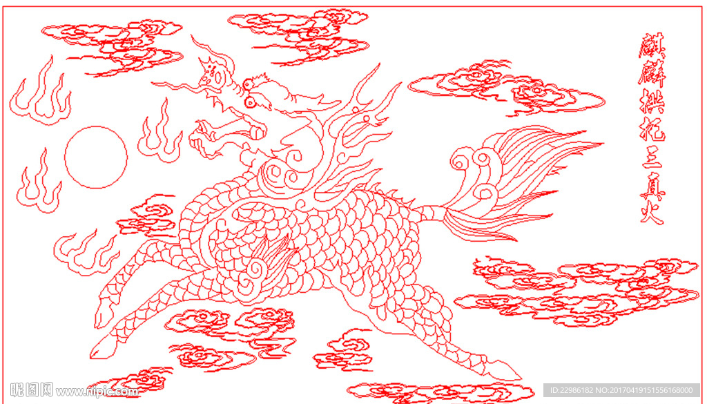 麒麟线条雕图