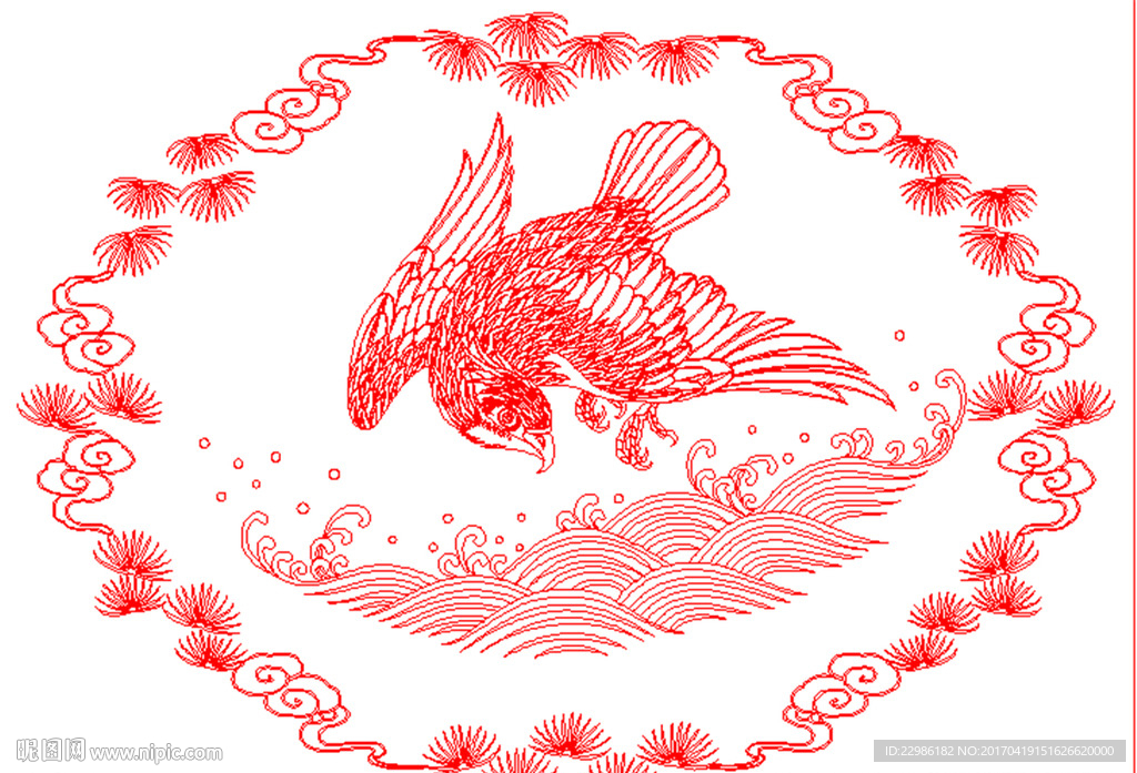 花鸟海浪艺术玻璃矢量线条图