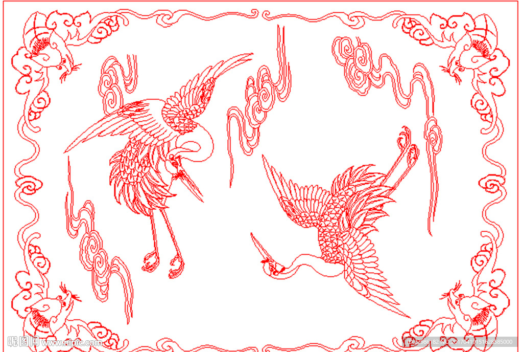 松鹤矢量线条图