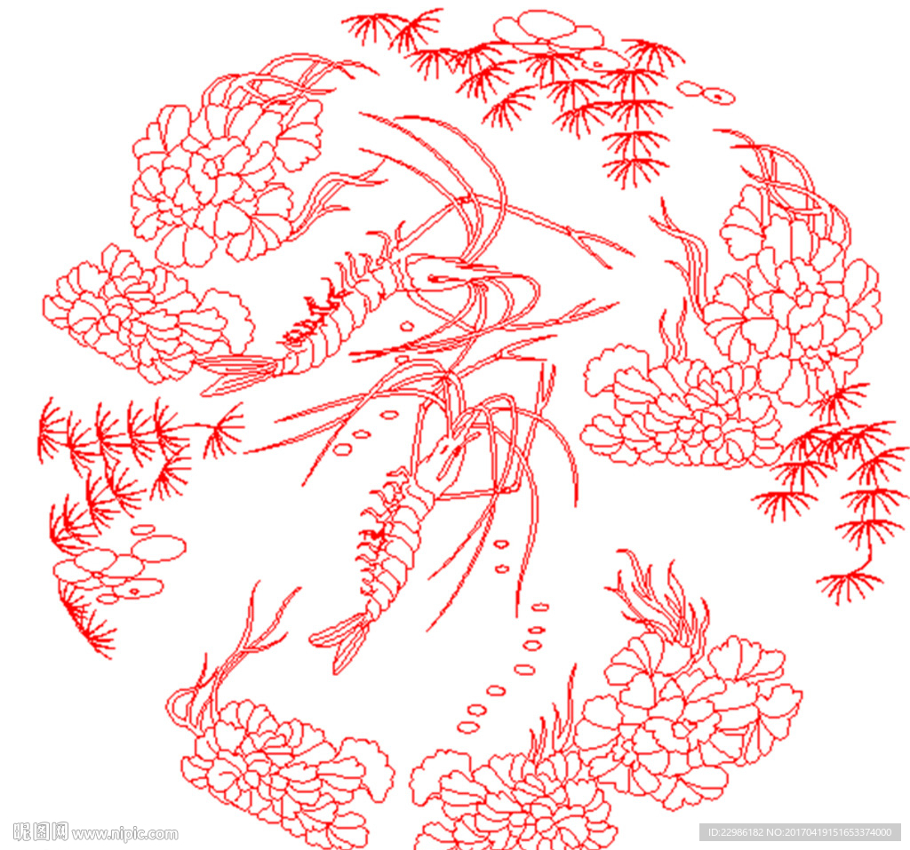 龙虾水草艺术玻璃矢量线条图