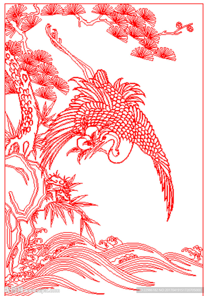 花鸟松鹤线条矢量图