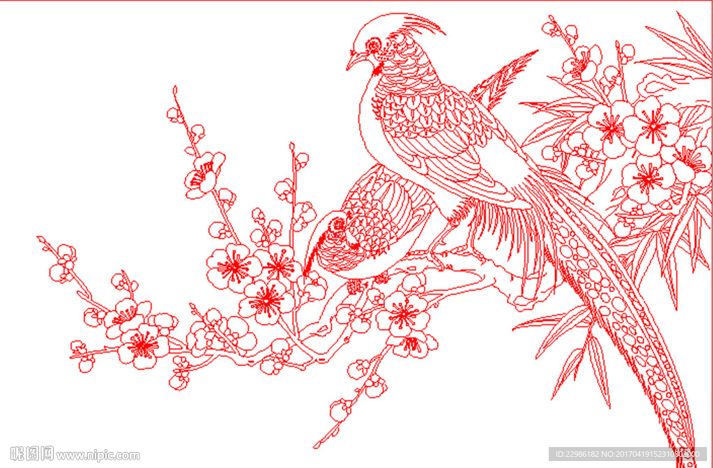 梅花喜鹊花鸟线条矢量图