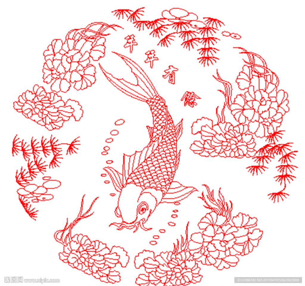 鱼水草矢量线条图