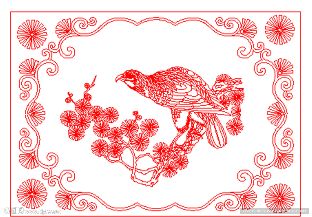 梅花花鸟矢量线条图