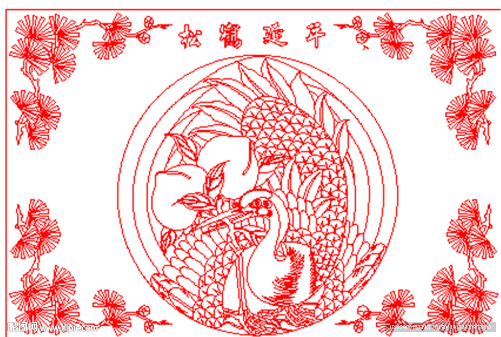 松鹤延年矢量线条图