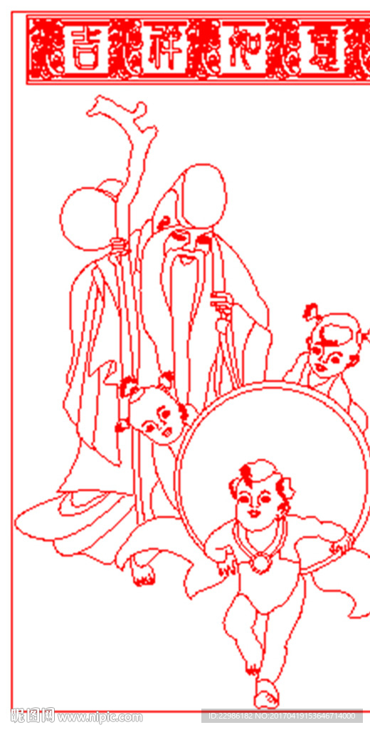 寿星童子矢量线条图