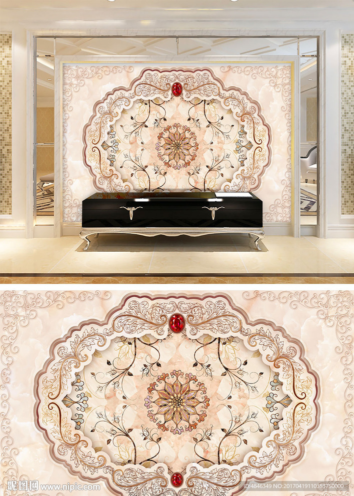 大理石瓷砖浮雕电视背景墙玫瑰壁