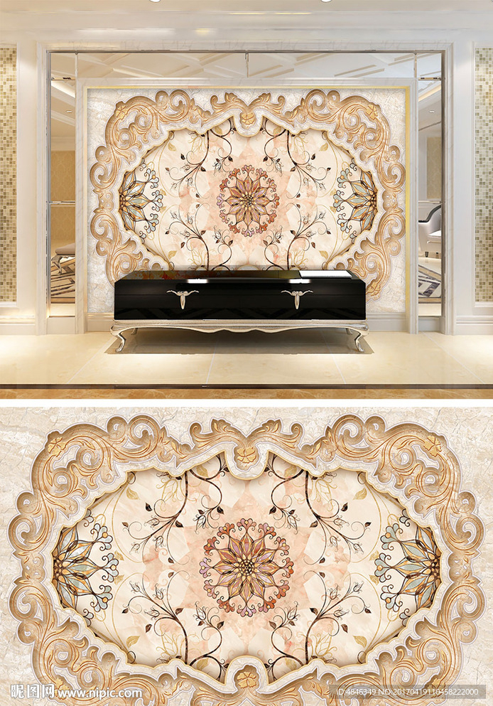 大理石瓷砖浮雕电视背景墙玫瑰壁