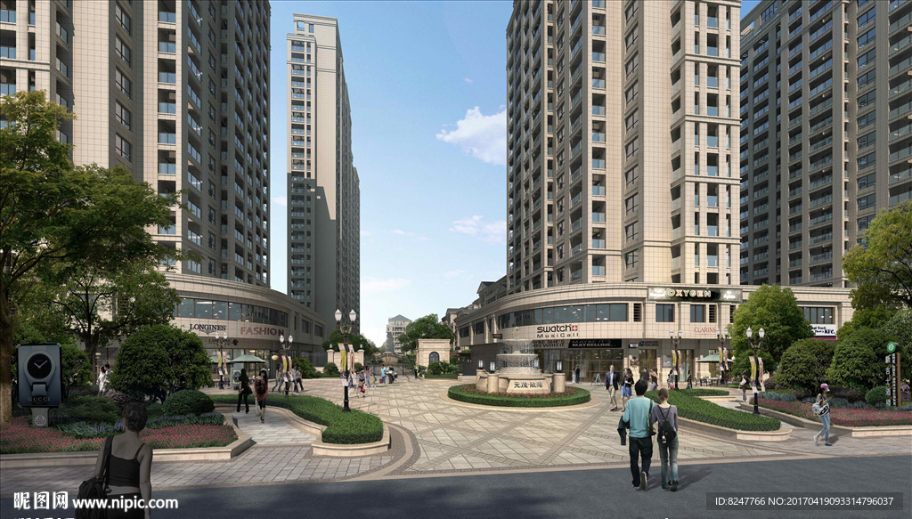 住宅区入口白天建筑效果图
