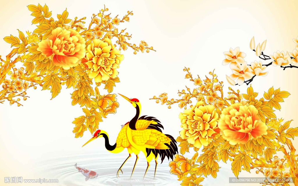 牡丹仙鹤背景墙