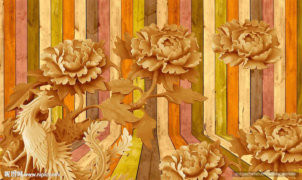 木雕牡丹背景墙