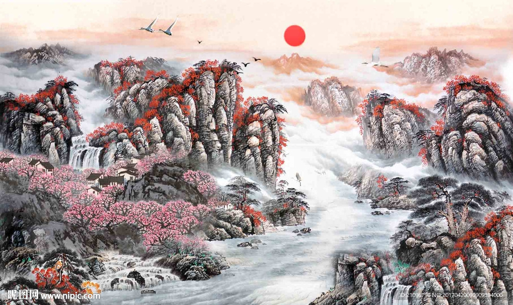 国画风景电视背景墙