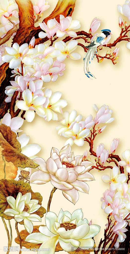 彩雕玄关玉兰花