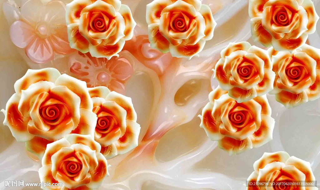 电视背景墙玉雕花朵