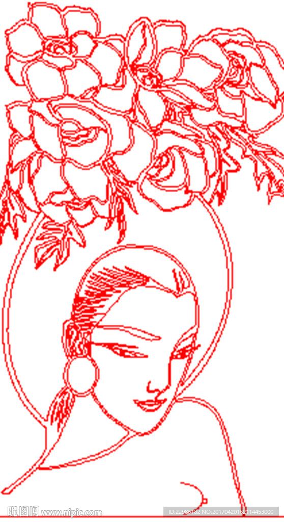 美女玫瑰花矢量线条图