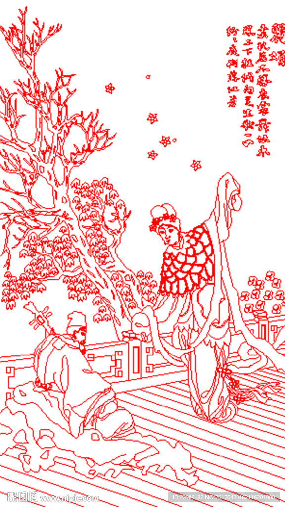 山水人物矢量线条图
