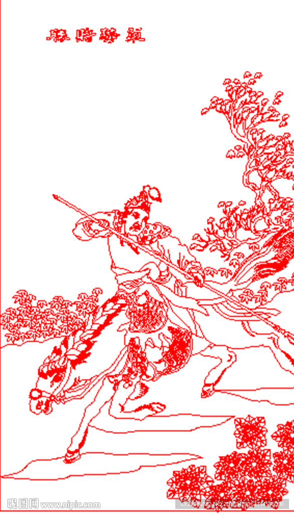 古代人物骑马矢量线条图