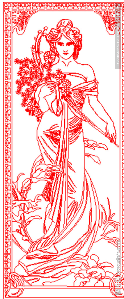 西洋美女壁画矢量线条图