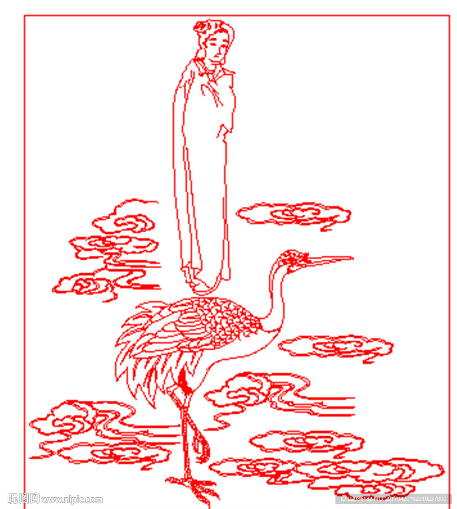 仙鹤人物矢量线条图