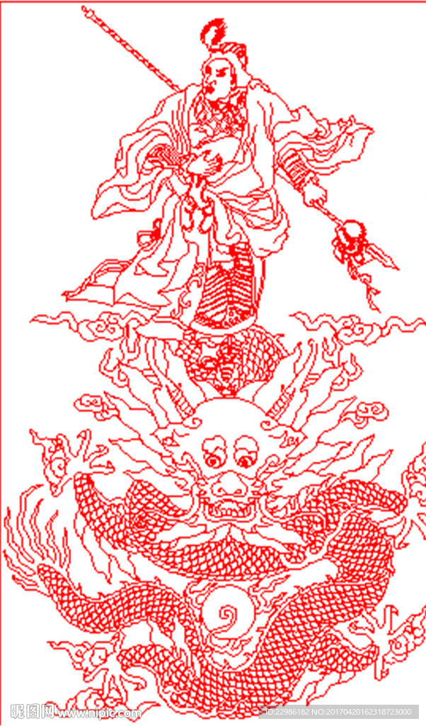 龙山水人物矢量线条图