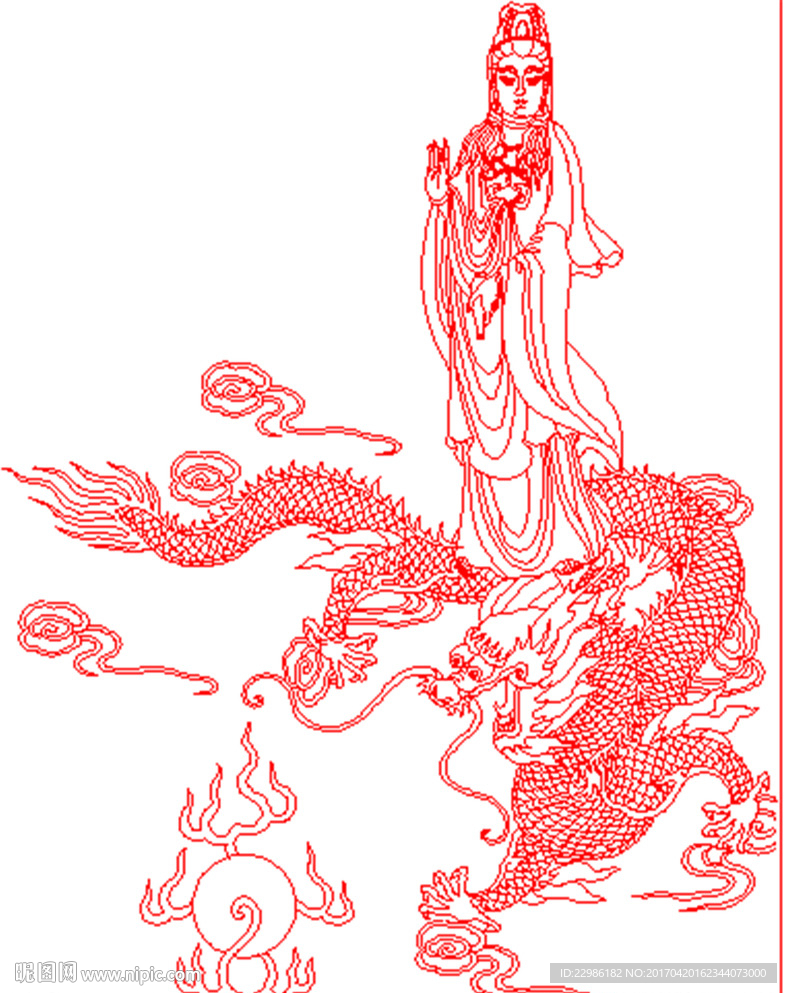 观音龙矢量线条图
