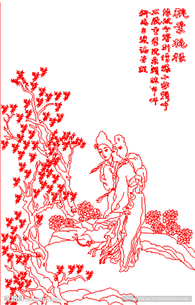 山水人物矢量线条图