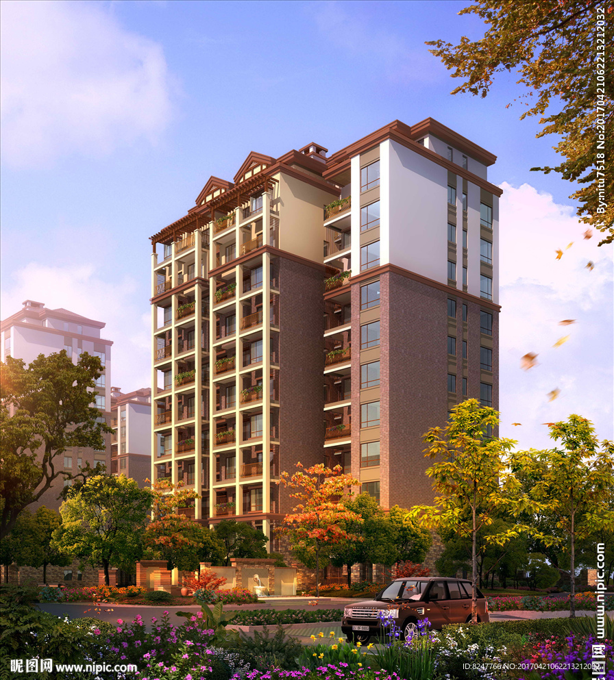 花园住宅区景观建筑效果图