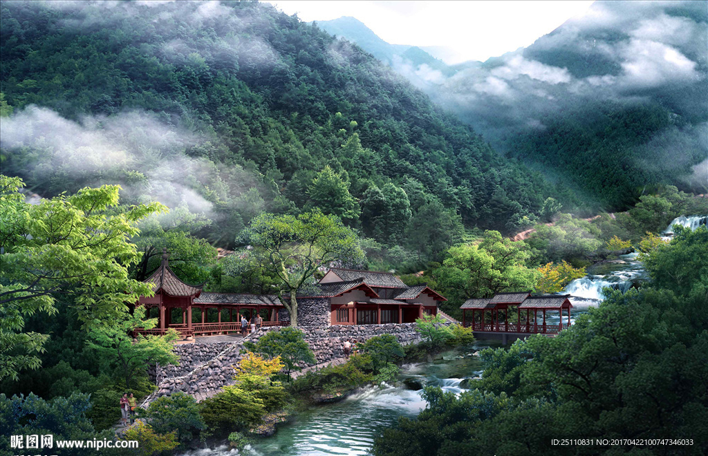 峡谷瀑布流水河流景观设计