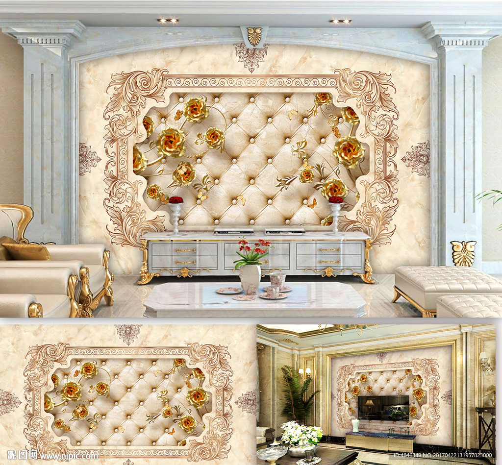 欧式大理石花纹电视背景墙