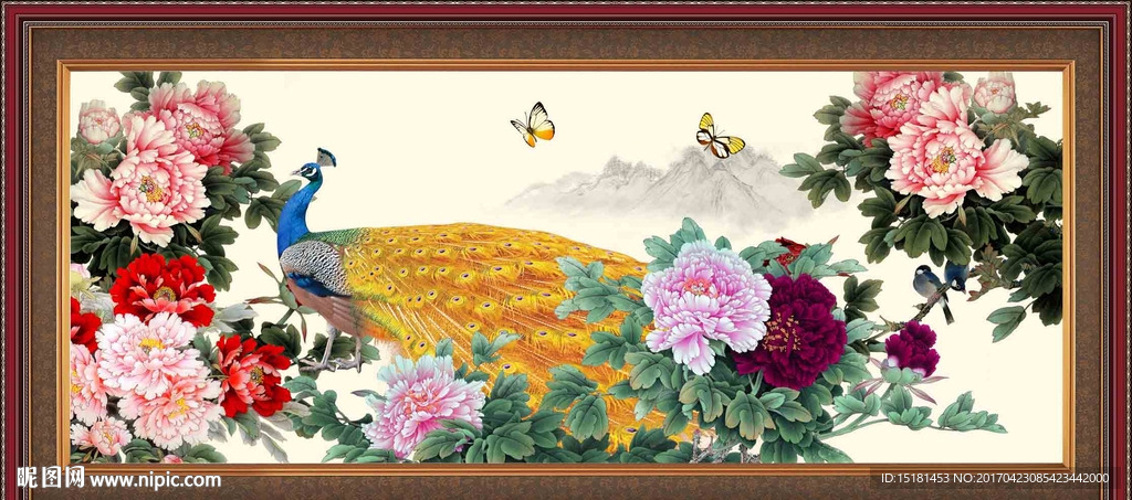 花开富贵孔雀图