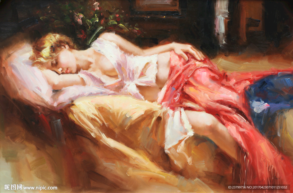 艺术油画美女背景墙装饰画