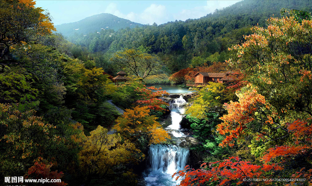 瀑布流水 峡谷 山谷自然景观