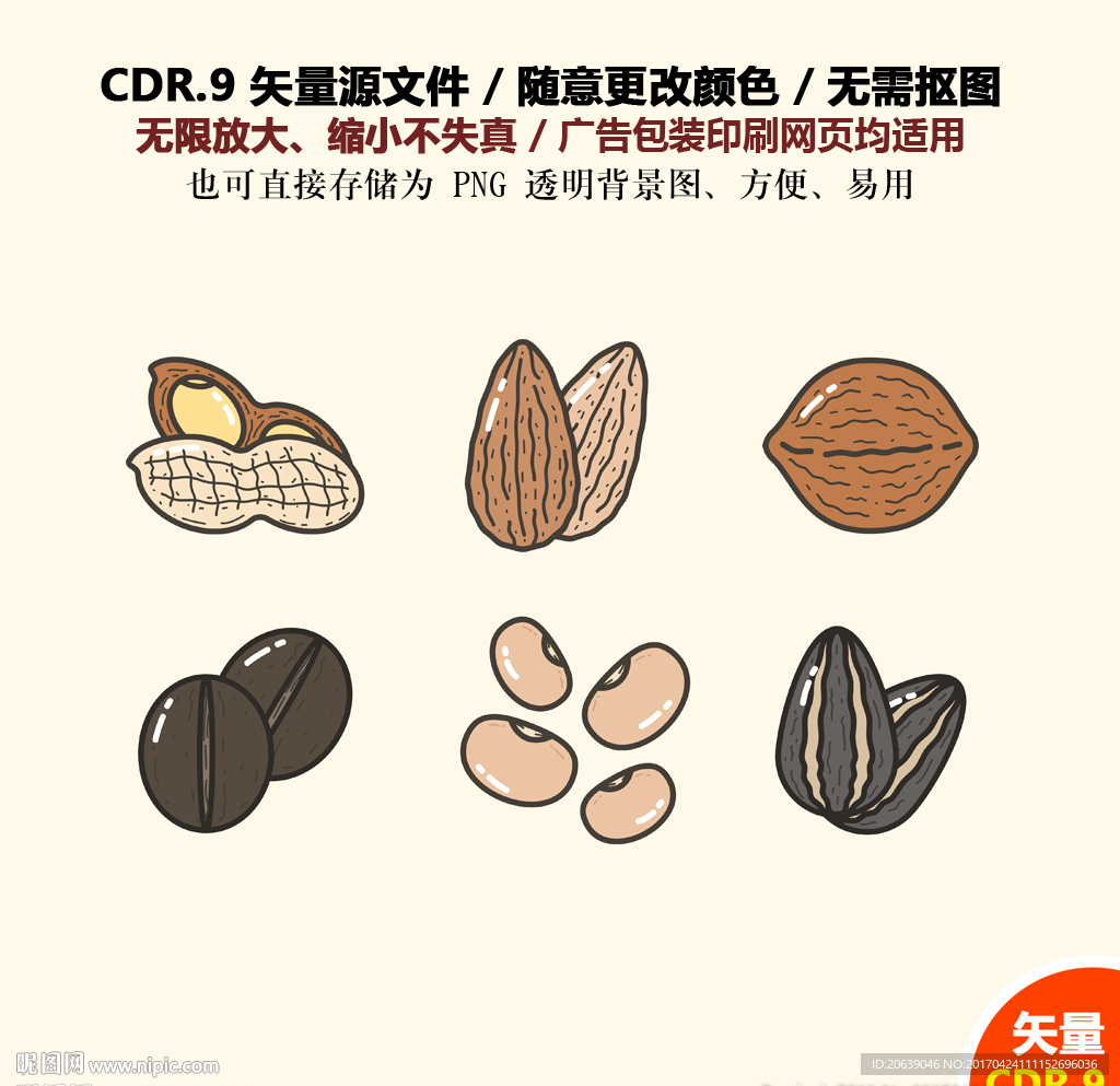 手绘坚果干果杏仁矢量素材