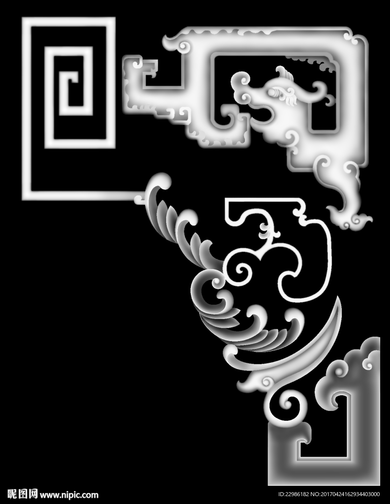 拐子龙角花浮雕精雕灰度图