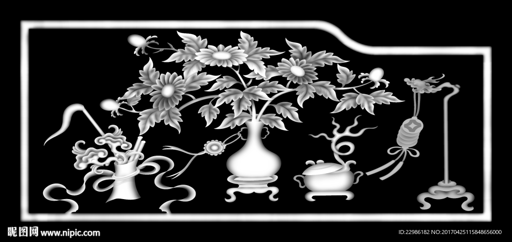 牡丹花瓶灰度图