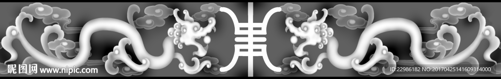 草龙寿字围板浮雕精雕灰度图