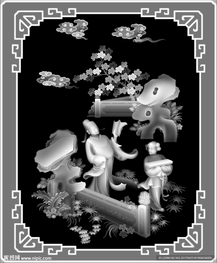 琴棋书画浮雕灰度图