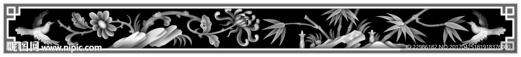 花鸟四季花浮雕灰度图