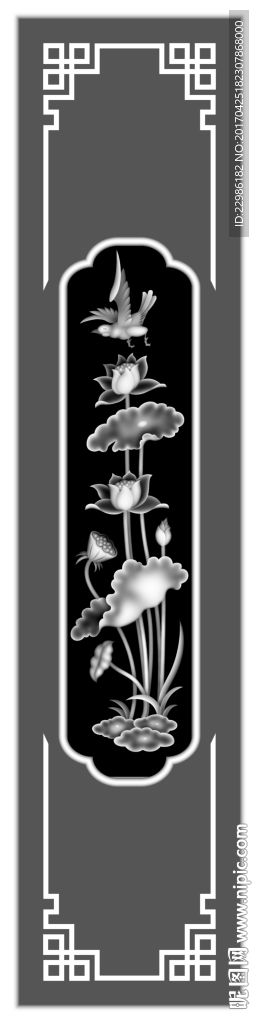 花鸟荷花抽斗灰度图