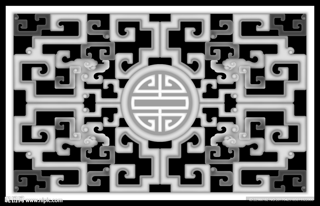 草龙拐子龙镂空浮雕灰度图