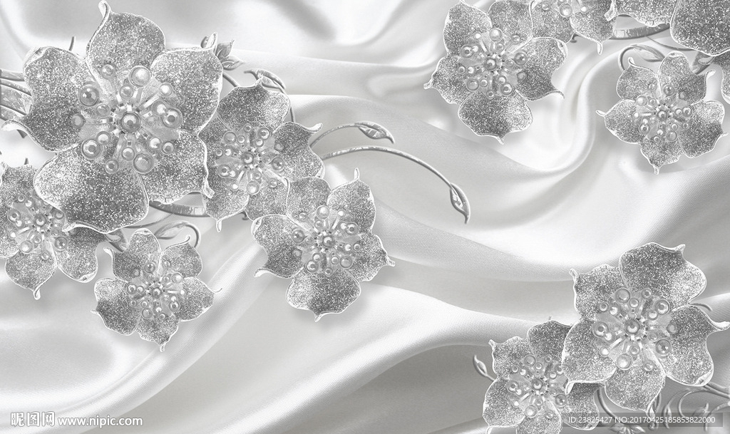 梦幻珠宝花卉丝绸壁画电视背景墙