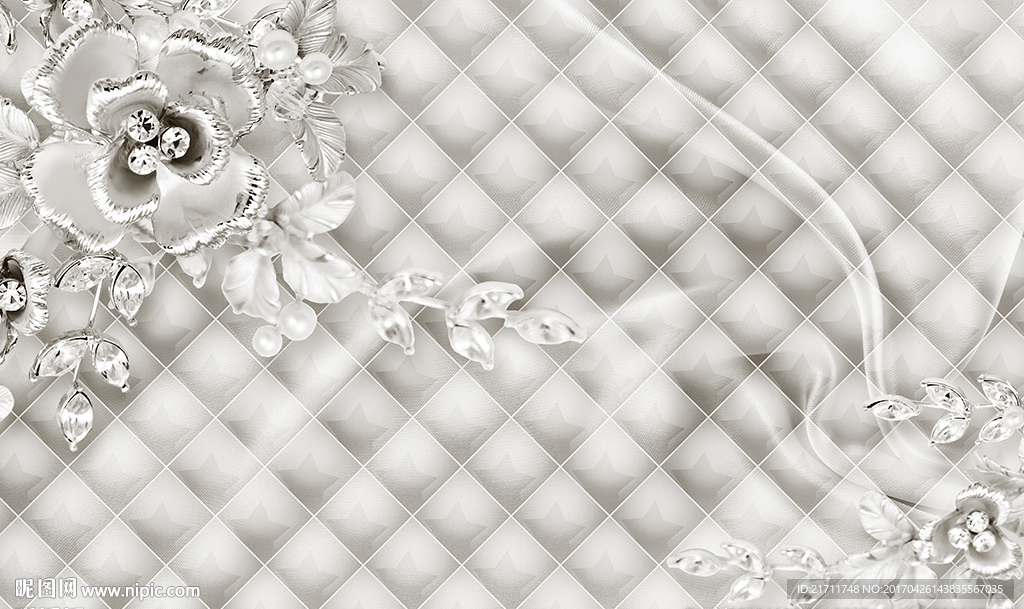 欧式珠宝花卉现代软包电视背景墙