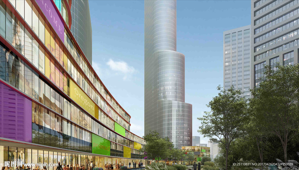 公建商业街河流景观效果图