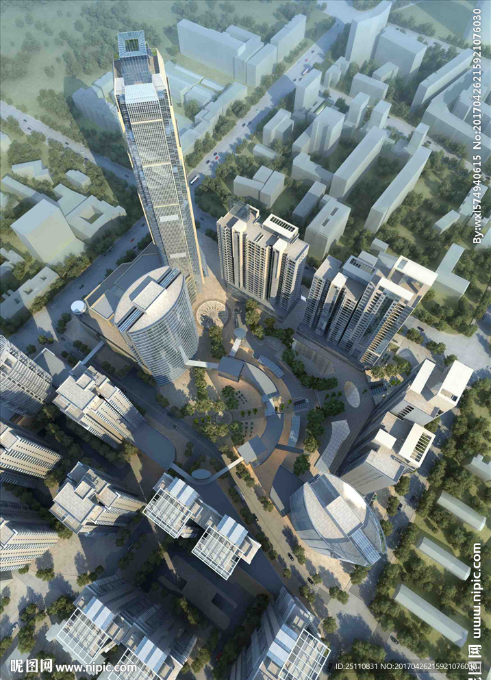 顶视图鸟瞰高层住宅公建景观